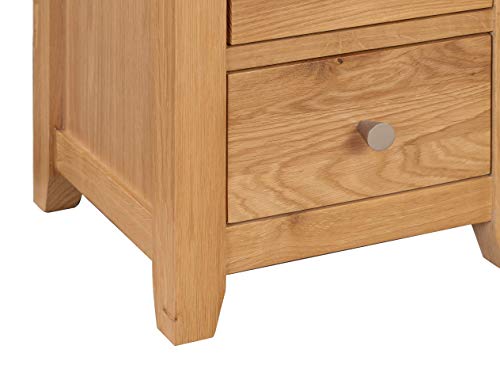 Hallowood Furniture Hereford Oak 3 Drawer Bedside Table, Solid Wooden Narrow Side Table for Small Spaces, Pre-Assembled Bedside Cabinet with Storage Drawers for Bedroom or Living Room