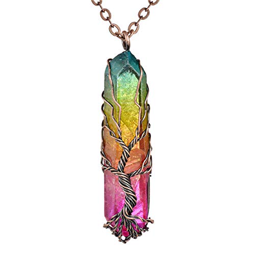 Preisvergleich Produktbild Kristall Anhänger Lange Halskette,Handgefertigte Bunte Kabel Gewickelt Rohstoffe Naturstein Frauen Rosa Quarz Dursy Kette Schmuck Geschenk