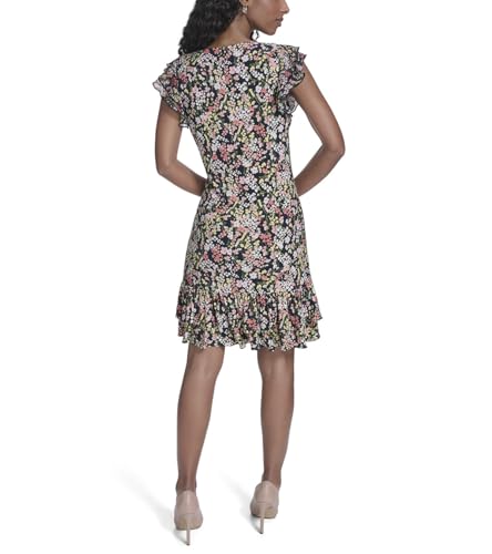 Image of Tommy Hilfiger Women's Sleeveless Crew Neck Double Ruffle Hem Jersey Shift Mini Dress