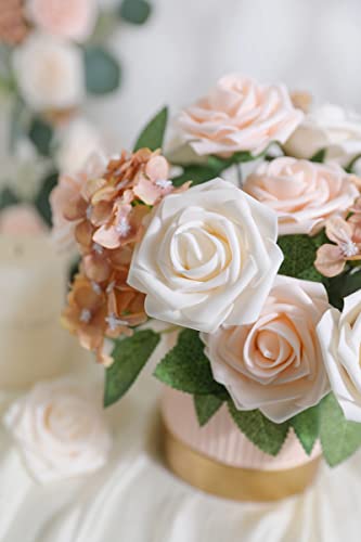 Yyhuawu Artificial Flowers Combo Box Set Gradient Color Flower Leaf With Stems For Diy Wedding Bouquets Centerpieces Baby Shower Party Home Decorations (Gradient Champagne) #TOP5