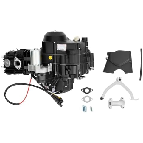 LIYUANJUN 125cc 4 Stroke Engine Motor Kit, ATV Engine for ATV GO Karts W/Reverse Electric Start 7.64HP Single Cylinder 2-Valve Carburetor Atomization Pedal Starter CDI Cover