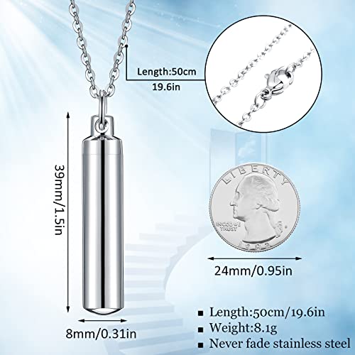 16 Pieces Urn Necklace for Ashes Cremation Cylinder Memorial Silver Stainless Steel Memorial Pendant Jewelry for Women Men Loved Ones2