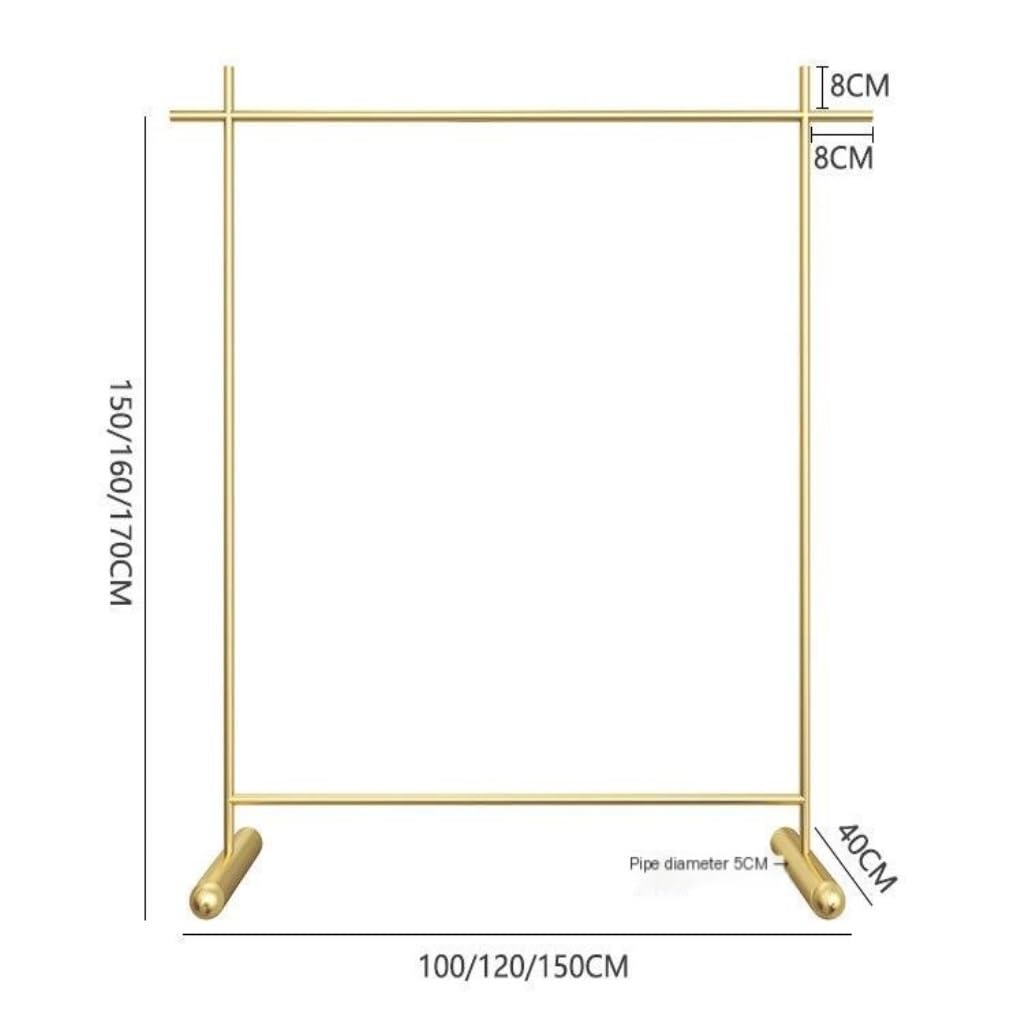 Goldenes Kinder-Kleidungsregal, bodenstehend, Metall, C-Regal, Regal für Bekleidungsgeschäft