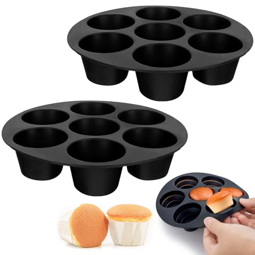 ZYNERY 2 Piezas Moldes Magdalenas Silicona Molde Muffins Horno para 7 Magdalenas Antiadherente Bandejas Horno para Muffins Cupcake Magdalenas Pequeño Molde Silicona para Air Fryer Microondas(17.5cm)