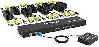 KVM VGA Switch 8 Port, MT-VIKI USB VGA Rackmount KVM Console Switcher 8 in 1 Out + 8 Cables(VGA&USB 2in1) + Wired Desktop Selector + Rackmount Ears