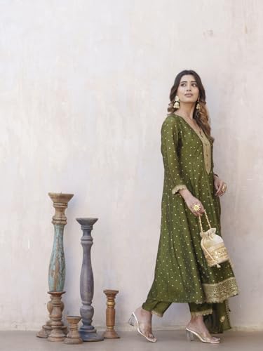 Image of Kaari Women's Embroidered Kurta Set with Dupatta - Festive Kurta Set for Women Polyester Blend