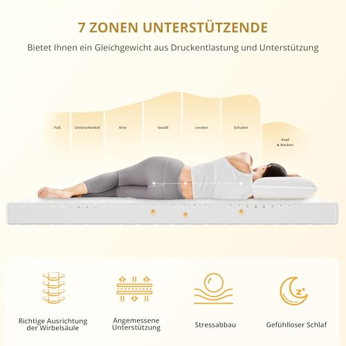 NAPSIE 7-Zonen Matratze 90x200 cm | H3 Mittelfest | Ergonomische Kaltschaummatratze | Hypoallergen & Antibakteriell | Bezug abnehmbar & waschbar | Oeko-TEX® (12cm, 90 x 200 cm)