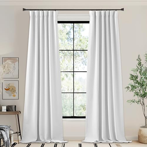 NICETOWN Faux Linen Greyish White Curtains 84 inches Long, Rod Pocket/Back Tab/Hook Belt Noise Reducing Room Darkening Window Treatment for Living Room/Bedroom, W50 x L84, 1 Panel