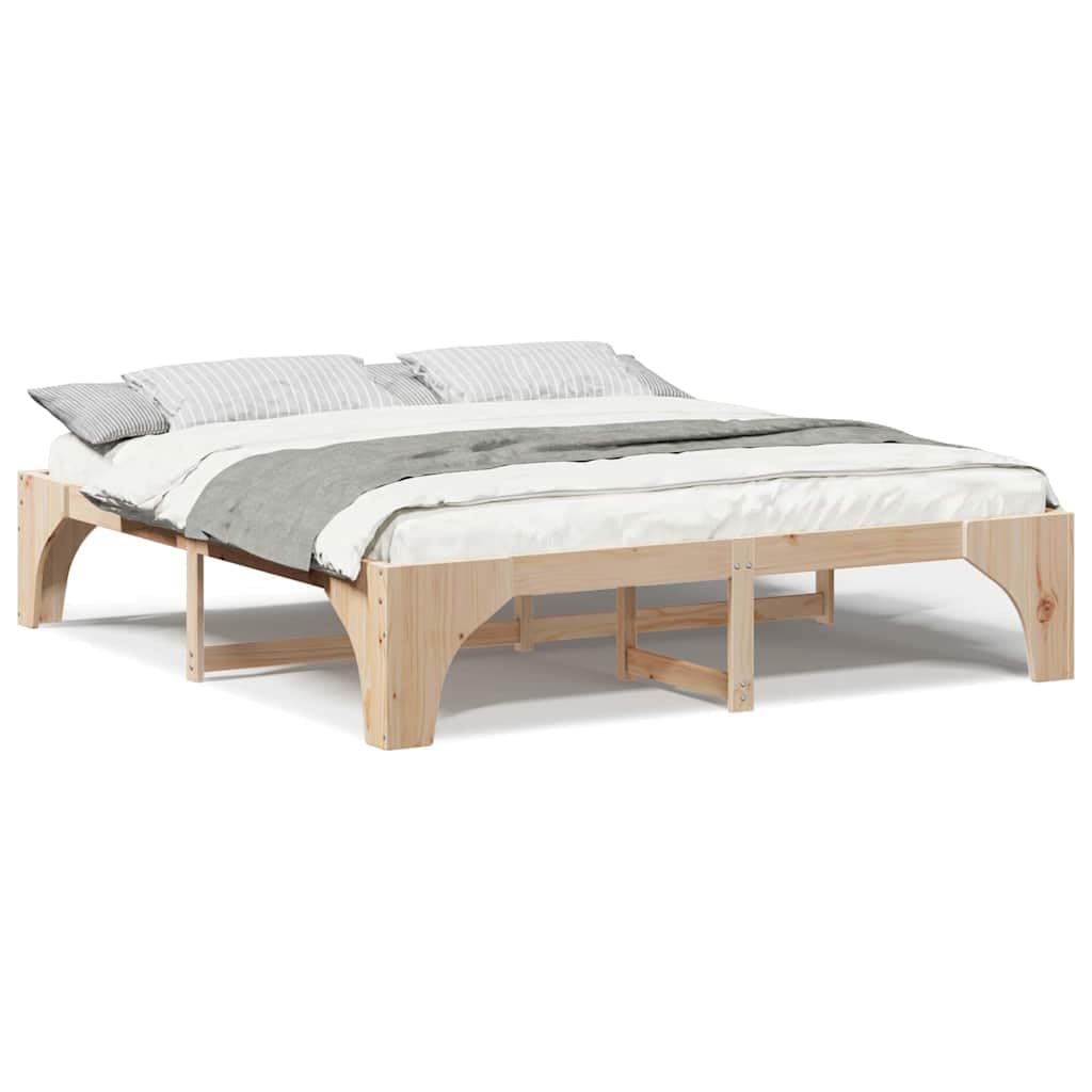 Marco de Cama en el Suelo de Madera Maciza de Pino Marrón Estructura de Perfil Bajo para Dormitorio Moderno Minimalista y Funcional con Fácil Ensamblaje y Diseño Eficiente