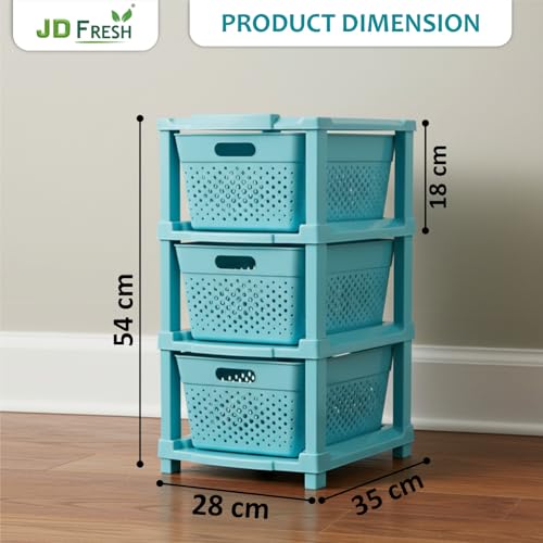 Image of JD FRESH 3-Tier Plastic Storage Cabinet Organizer /Modular Plastic Drawer System for Home, Office, Hospital, Parlor, School, and Kids' Rooms /Modular Kitchen & Toy Organizer (Blue)