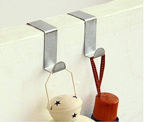yutiriti Stainless Steel Door Hooks Hanging Kitchen Bathroom Cabinet Clothes Hanger On Door Back - Silver Color - 2 Pieces