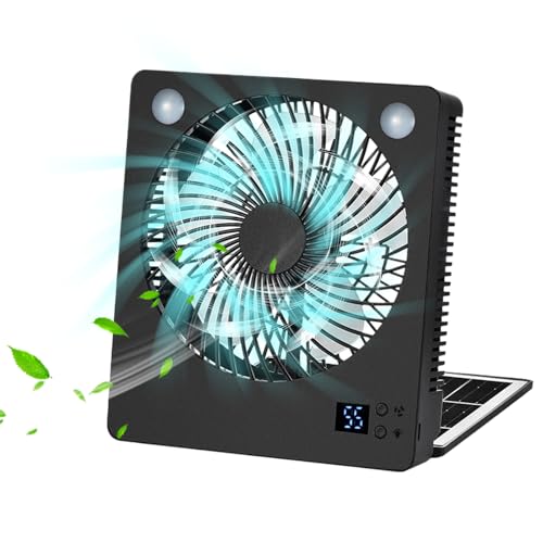 Solarbetriebener Ventilator - Standventilator, Solar-Kühlventilator Für Camping Wiederaufladbarer, Faltbarer, Leiser Ventilator Mit LED-Beleuchtung Und 3 Geschwindigkeitsstufen, Ideal Für Zuhause