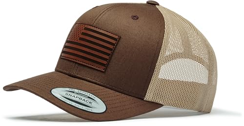 Trucker Cap Flexfit Snapback : USA Flagge - Army Militär Amerika Outdoor Cap - Cappi Geschenk für Jäger Natur Baseball Cap Kappe Mütze Outdoor Mesh Cap Ausrüstung Wander Zubehör (Brown/Khaki)