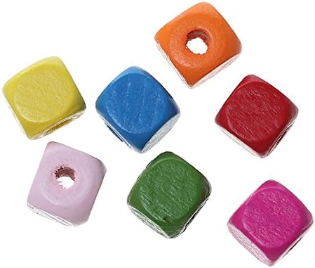 200 Multicolor Square Wood Beads Bulk 14 x 13mm Square Wood Beads with 4.5mm Large Hole