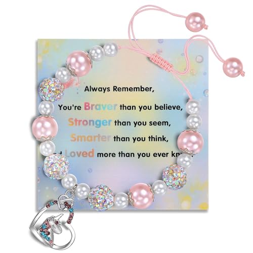 Kids Bracelet for Girls - Matching Wish Adjustable Pink Unicorn Princess Bracelet for Girls First Day of School/Party/Birthday Gifts Stuff for Daughter Granddaughter Niece Friend