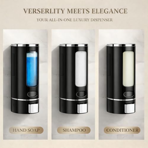Image of ABS Liquid Soap Dispenser Wall Mounted for Bathroom & Wash Basin | Handwash Bottle Holder, Shampoo & Sanitizer Dispenser for Kitchen, Toilet & Shower Use (Black)