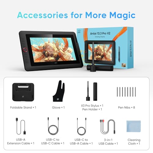 Xppen Artist13.3 Pro V2 Drawing Tablet With Full-Laminated Screen, 99% Srgb Color Gamut, 13.3" Portable Graphics Pen Display With X3 Pro Smart Chip Stylus, 8 Shortcut Keys, Works With Windows, Macos - 9