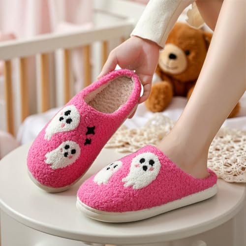 Halloween Slippers For Womens Mens Home Elastic Comfy Retro Memory Foam Fuzzy Soft Bedroom Plush Warm Anti-Skid Sole Winter Wool Lined Indoor Outdoor House Shoes2