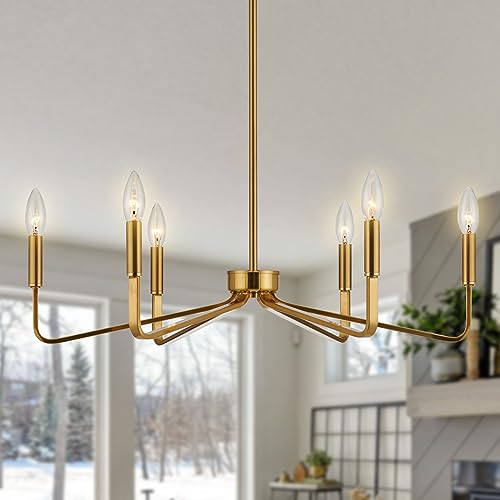 ACANER Gold Farmhouse Chandeliers for Dining Room, 6-Light Modern Chandelier Light Fixture, Brushed...