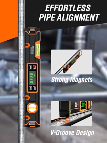 Image of Mecurate Digital Level 15.7'' with LCD Display, 360 Angle Magnetic Digital Torpedo Level, Vertical & Horizontal Spirit Bubble Protractor for Construction Carpenter Craftsman Home Professional