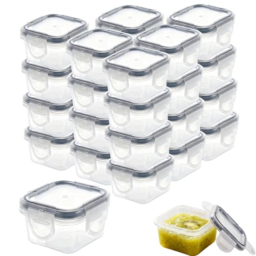 MOSIOBERDAVIAN 20pcs 2 oz Salad Dressing Containers Plastic Small Reusable Condiment Containers with Lids Leakproof Lunch Box Condiment Containers for Snacks, Purees, Sauces, Dishwasher Safe