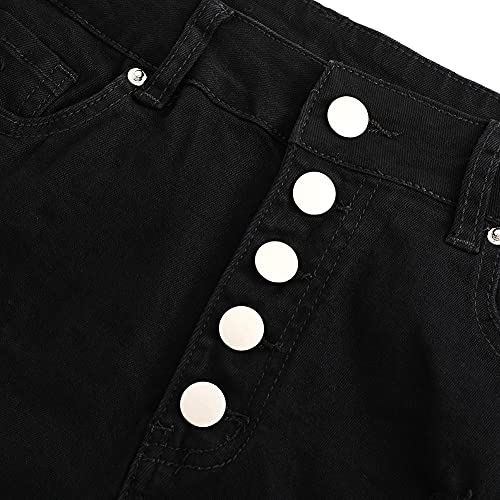 Image of THUNDER STAR Women Mid Rise Ripped Stretchy Jeans Shorts Frayed Raw Hem Casual Denim Shorts