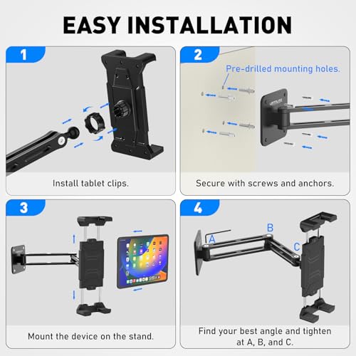 Urmust Tablet Wandhalterung aus Aluminium, 360° Drehbar & Faltbar, Wandhalterung Tablet für Smartphones & Tablets von 4,7–15,6 Zoll, Schwenkbare iPad Halterung Wand für Küche, Büro & Zuhause