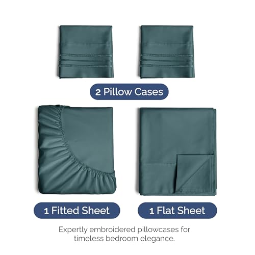 Image of Full Size 4 Piece Sheet Set - Ultra Soft & Cooling Bed Sheets - Deep Teal | Fits 8 Inch to 16 inch Mattress, Wrinkle Free & Fade Resistant with Deep Pockets, Breathable, Comfy Hotel Luxury Bedding