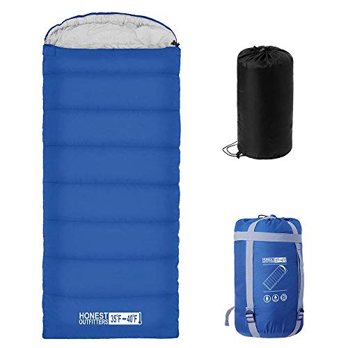 Honest Outfitters Sleeping Bag with Compression Sack, Envelope Portable and Lightweight for 3-4 Season Camping, Hiking, Traveling, Backpacking and Outdoor Activities Navy Blue (SINGLE)