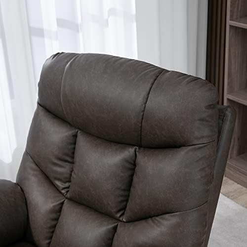 HOMCOM Manual Recliner Chair, Overstuffed PU Leather Recliner Armchair with Footrest, Cup Holders, Side Pockets, 360° Swivel for Living Room Bedroom, Dark Brown