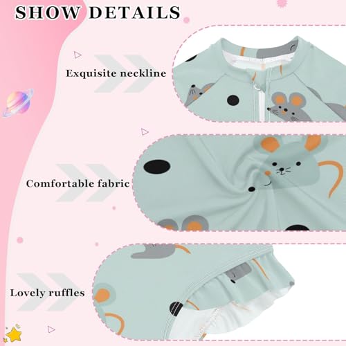 Mouse Pattern with Circles Girls Rash Guard Swimsuits Long Sleeve One Pieces Bathing Suit UPF 50+ Zipper Swimwear4