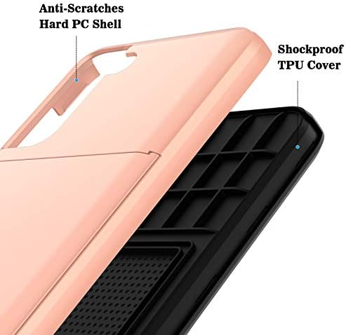 ACOCOBUY Compatible with Samsung Galaxy S21 Case Shockproof Galaxy S21 Wallet Case Protective S21 Case with Card Holder Dual Layer Armor Case Rubber Bumper Cover for Samsung Galaxy S21 Rose Gold