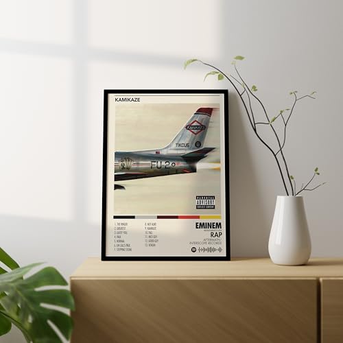 Image of BLINKART Eminem - Kamikaze Wall Photo Frames | Wall Art for Bedroom, Living Room, Studio or Office | Album Cover Print with Spotify Song Link QR Code | Gift for Fans - 8x12 In