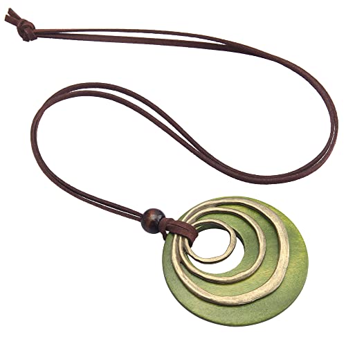 GelConnie Leather Cord Necklace Chain Multilayer Wooden Pendant Necklaces Vintage Jewelry Boho Long Sweater Necklace for Women Men - Image 2