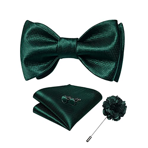 Image of DiBanGu Paisley Bow Ties for Men Silk Self Tied Bowtie and Pocket Square Cufflinks with Lapel Pin for Wedding Party