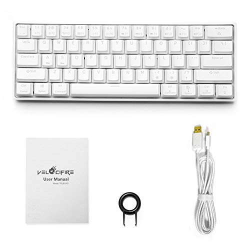 Velocifire Wireless Bluetooth Mechanical Keyboard, M1 Tkl61Ws 61-Key 60% Tactile Red Switch Mini Portable Mechanical Keyboard With Ice Blue Backlit, Compatible With Windows Os(White) #TOP6