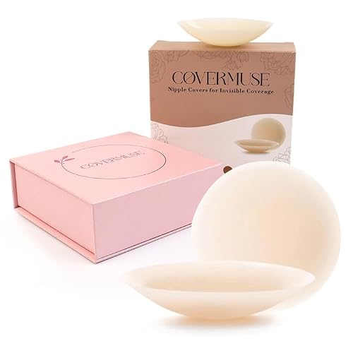 COVERMUSE, cubiertas de pezones para mujeres, cubre pezones de pasteles, cubre pezones con forma de torta, cubiertas de silicona, cubiertas de pezones, cubiertas adhesivas (Natural Color, 10cm)