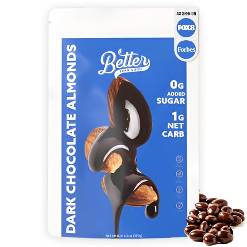 Better than good Keto-Friendly Vegan Dark Chocolate Almonds – No Sugar, Gluten-Free, High-Protein Diabetics Snacks, Sweet & Salty, Ethically Sourced, 1 Net Carb, All-Natural (2 Pack, 6.5oz Each)