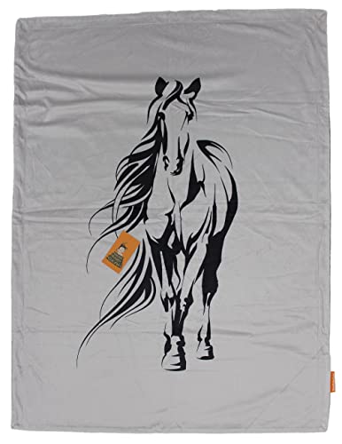 Image of Dear Baby Gear Deluxe Double Layer Baby Blanket - Gender Neutral Infant Blankets for Girls & Boys - Nursery Blanket for Newborn - Faux Quilt Soft Toddler Blankets - Black Horse on Gray Print- 40x30