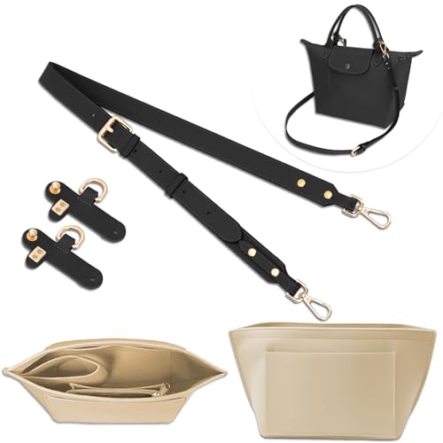 4 pcs PU Leather Bag Strap Conversion Kit and Felt Bag Organizer, CNYMANY Small Bag Shoulder Strap Replacement Set and Felt Purse Insert Organizer Compatible with Handbag - Black Gold by CNYMANY - Used condition - US$11.51