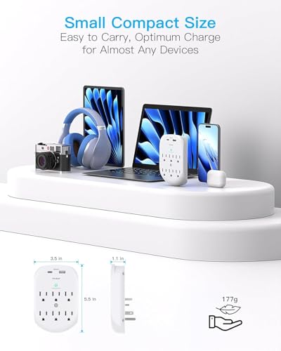 2 Pack 6-Outlet Wall Surge Protector, Multi Plug Outlet Extender, Outlet Wall Mount Adapter with 2 USB Charging Ports 2.4 A, 490 Joules for Home, School, Office image 3