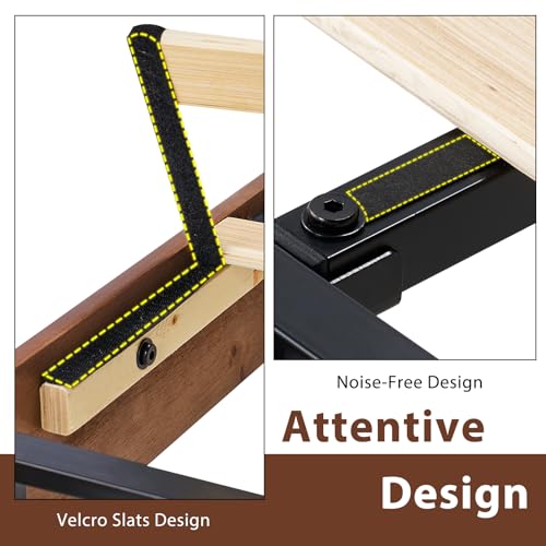 Luxoak BSW006-1 Full Size Solid Wood Platform Bed Frame With Headboard, Mid Century Wood Bed With Solid Wood Foundation, Slat Support/No Box Spring Needed/Easy Assembly, Walnut thumb #4