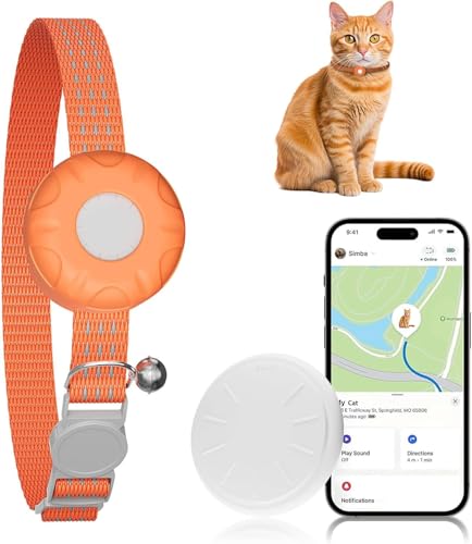 Image of Cat GPS Tracker, Waterproof Pet Tracker for Cats, Compatible with Apple Find My App (Only iOS), Cat Tracker Collar with Safety Elastic Buckle, Works with Any Collar, No Monthly Fee,Orange