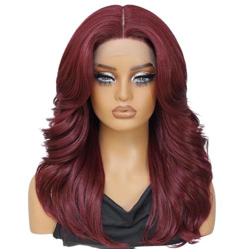Perruque lace frontal t-part noire 18 pouces en fibres synthétiques