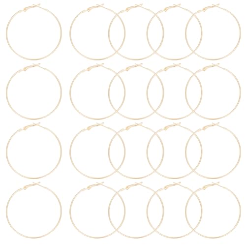 Beebeecraft 1 Box 20Pcs Gold Hoop Earring Findings 50mm 18K Gold Plated Brass Beading Hoops Earrings for Beading Jewellery Making Supplies
