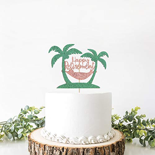 Rose Gold Glitter Happy Retirement Cake Topper, Official Retired Cake Decor - Retirement Party Decorations Supplies #TOP3
