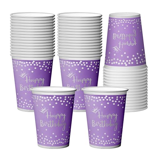 Jouwaiwe 24pcs Purple Birthday Cups Disposable Paper Cups 9 oz,Purple Party Cups with Silver Bordermakes - Party Supplies for Cold Hot Drinks - Birthday Graduatio