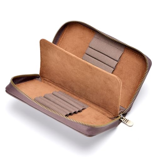 Image of Fountain Pen Leather Pen Case 10 Divided Slots, Rollerball Pen Holder Handmade Display Organizer Zippered Pouch