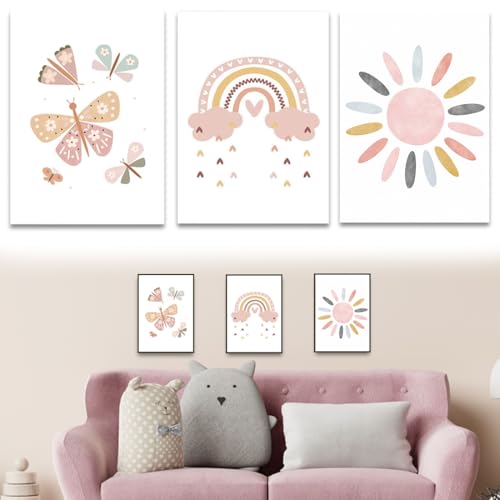 AUEFUDQ Lot de posters muraux pour chambre d'enfant - Motif : cœurs - Arc-en-ciel - Style bohème - Sans cadre - 21 x 30 cm