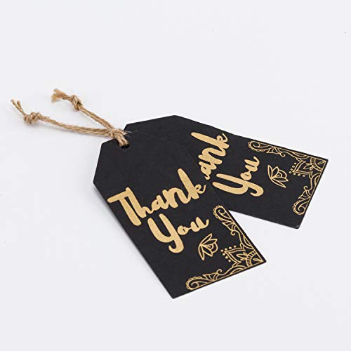 Wrapaholic Gift Tags With String - 100Pcs Black Kraft Thank You Paper Tags With 100 Feet Natural Jute Twine For Wedding, Baby Shower, Party Favors #TOP1